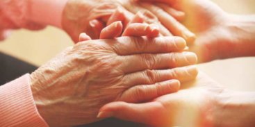 Carer's hand on an elderly