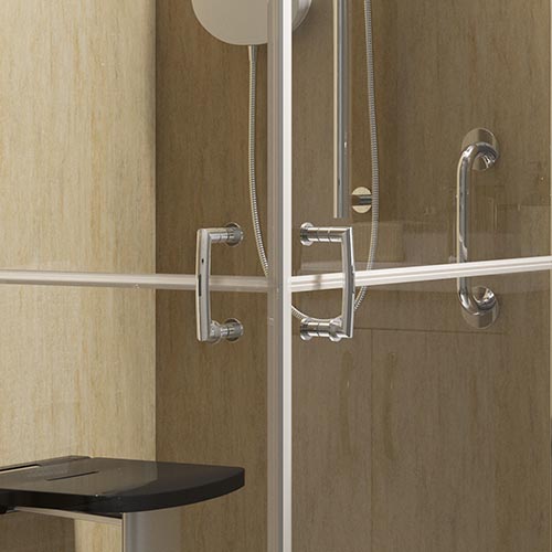 images shows the folding doors of the enrapture walk in shower