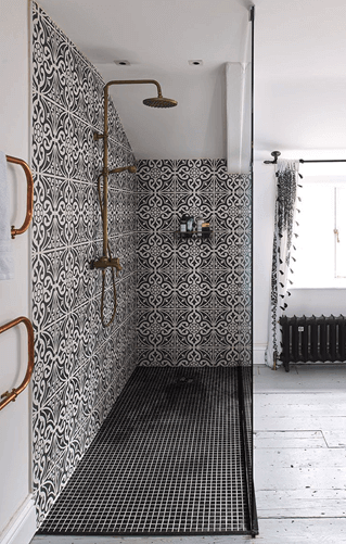 an image of a monochrome walk in shower