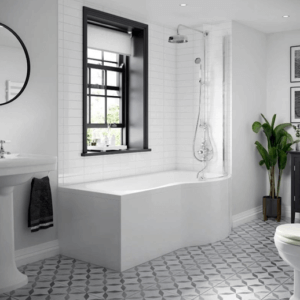 natural light p shaped shower over bath