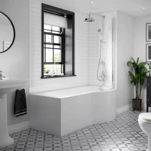 natural light p shaped shower over bath