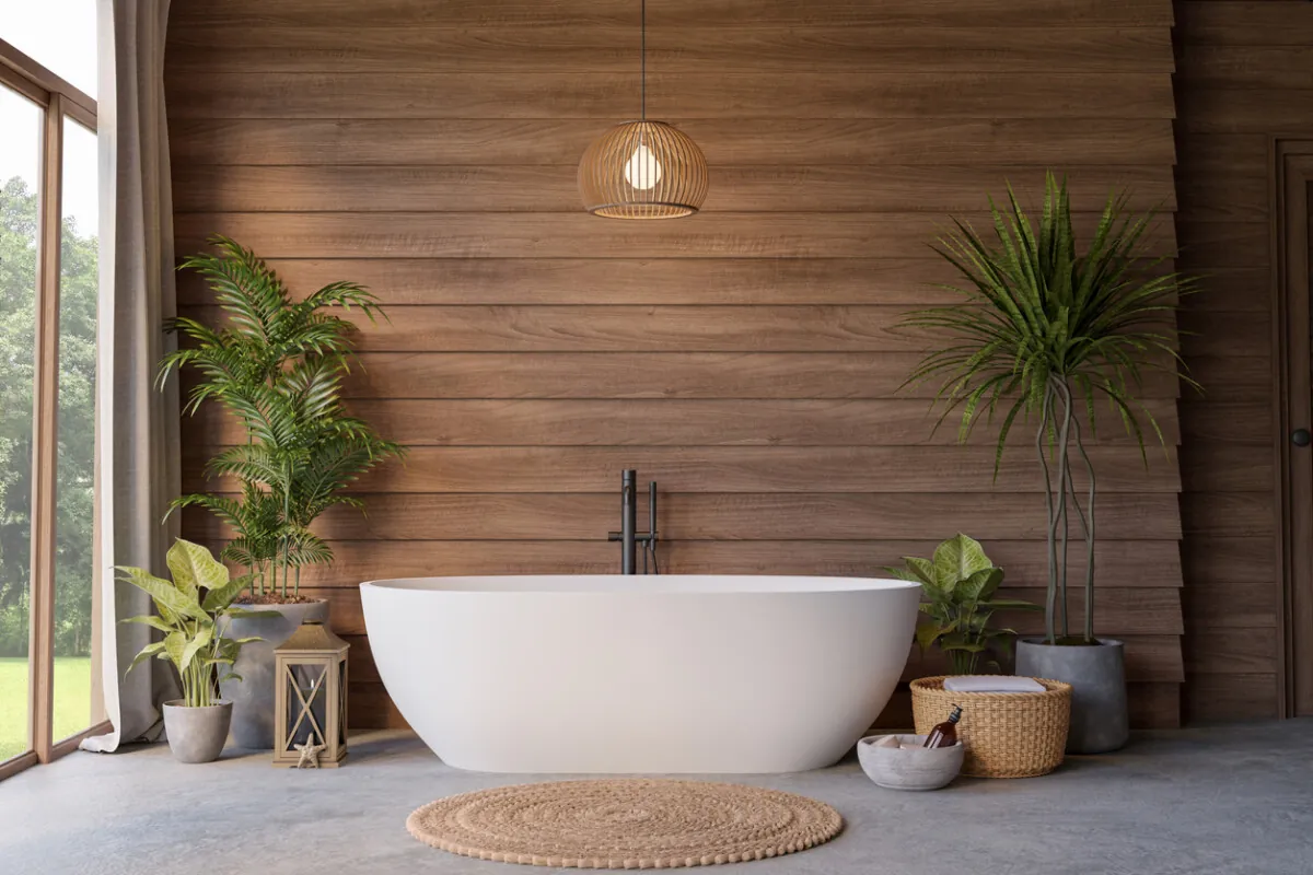 Modern wooden style bathroom panels.